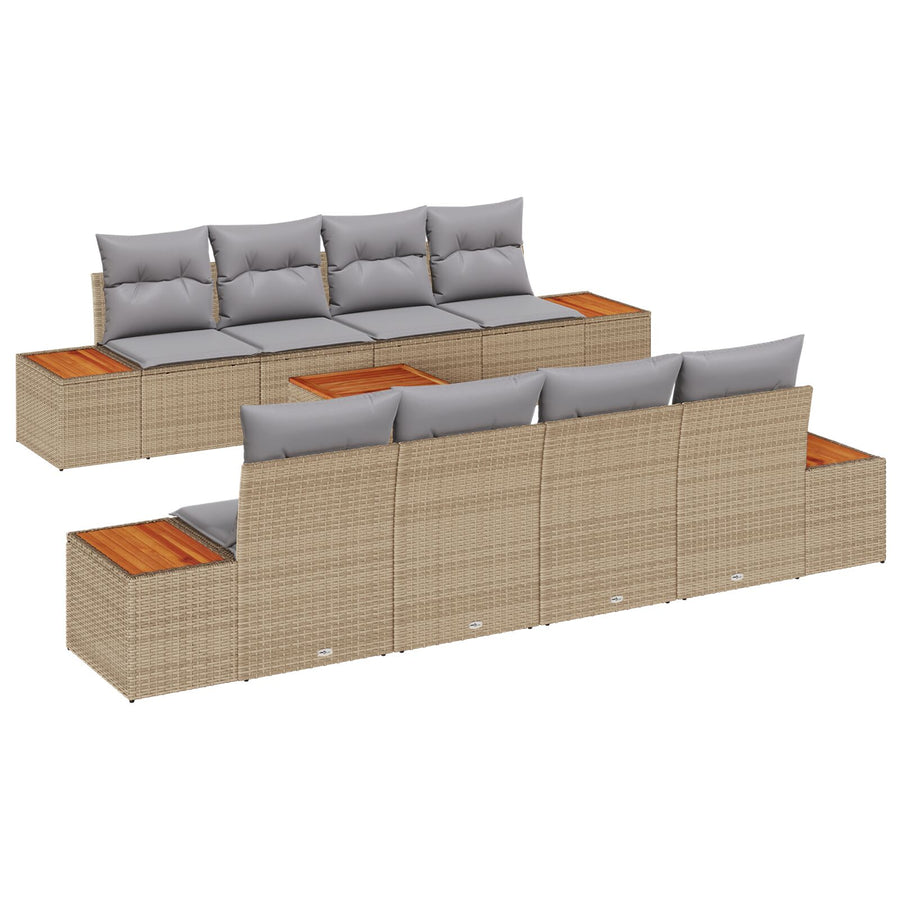 9-Delige Tuin Sofa Set Met Kussens Beige Poly Rattan Acacia