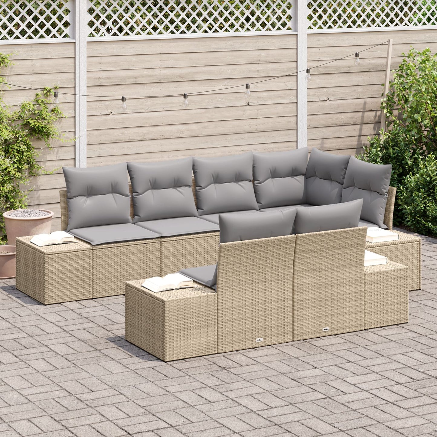 7-Delige Tuinbankset Met Kussens Beige Poly Rattan
