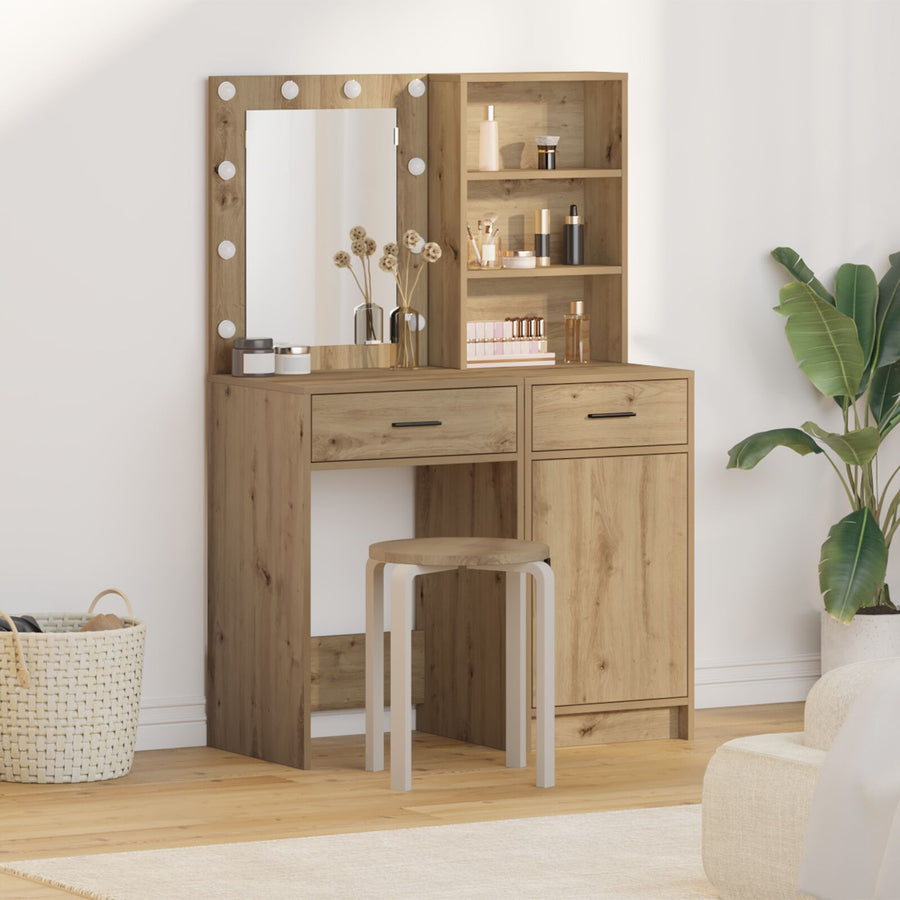 2-Delige Kaptafelset Met Led Artisan Eiken Gefabriceerd Hout