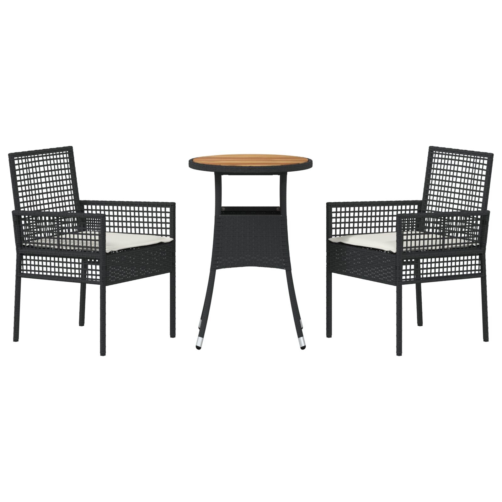 3-Delige Tuin Eetset Zwart Poly Rattan