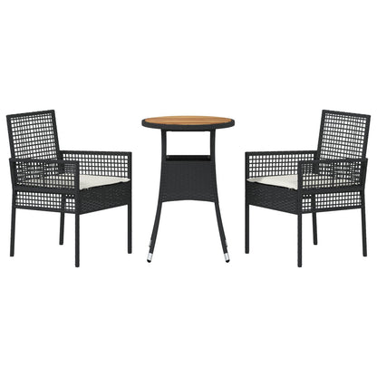 3-Delige Tuin Eetset Zwart Poly Rattan