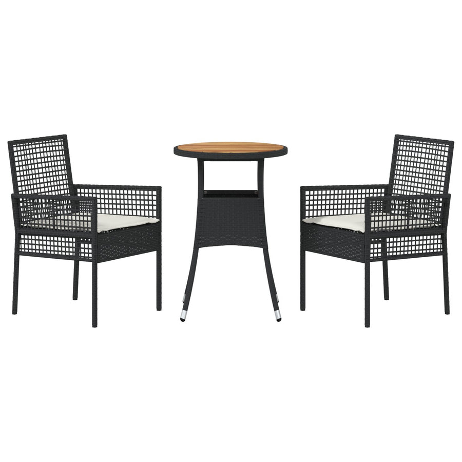 3-Delige Tuin Eetset Zwart Poly Rattan