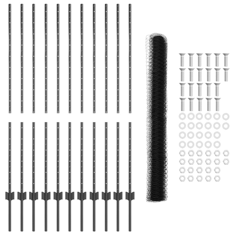 Fence Posts 22 St U-Channel Grijs 140 Cm Staal,  Heptagonale Afsluiting Grijs 1.4X25 M Staal