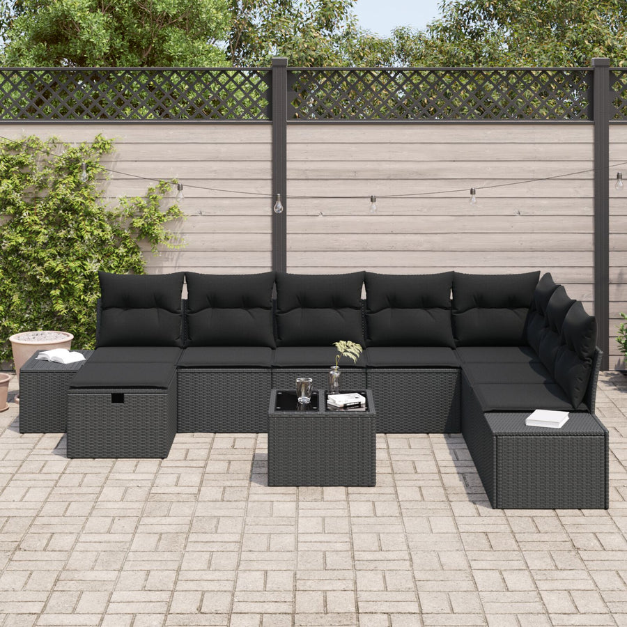 Tuin Sofa Set Set Van 9 Zwart Riet En Staal Tuin Sofa Set Wit