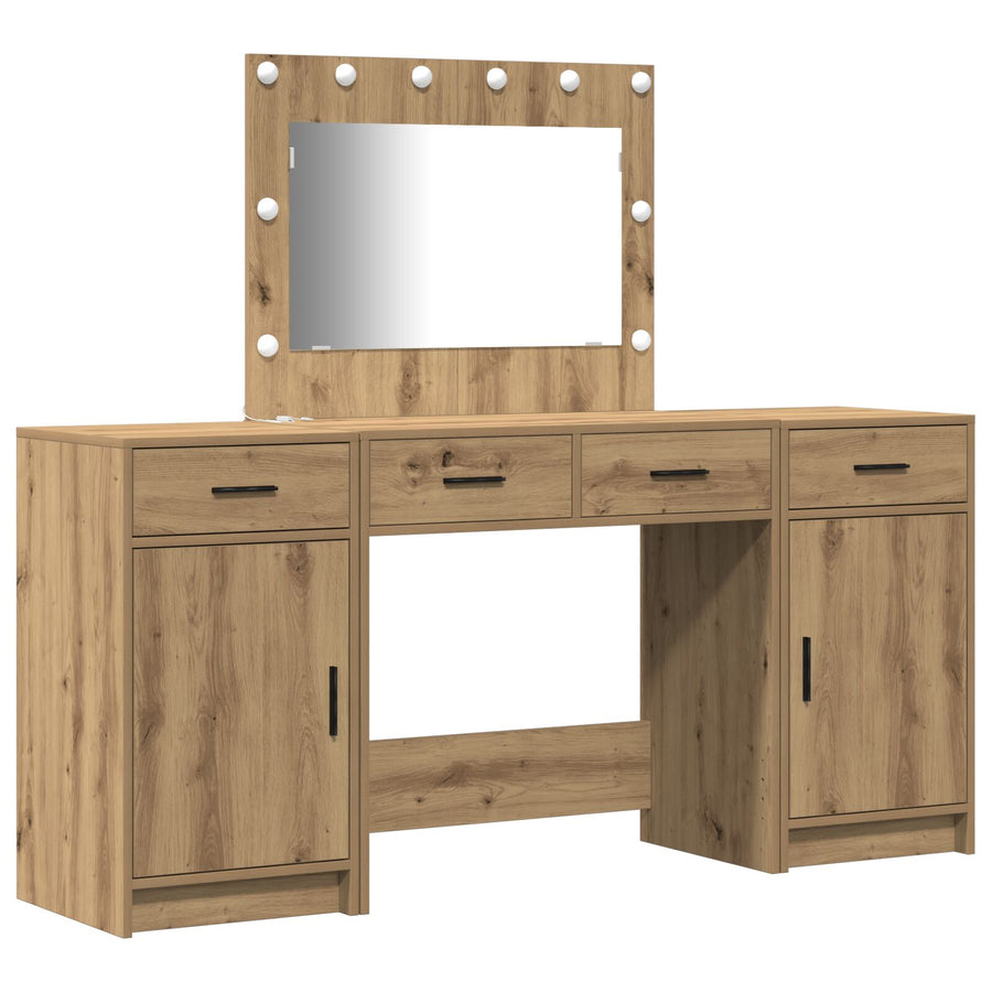 3-Delige Kaptafelset Met Led Artisan Eiken Bewerkt Hout