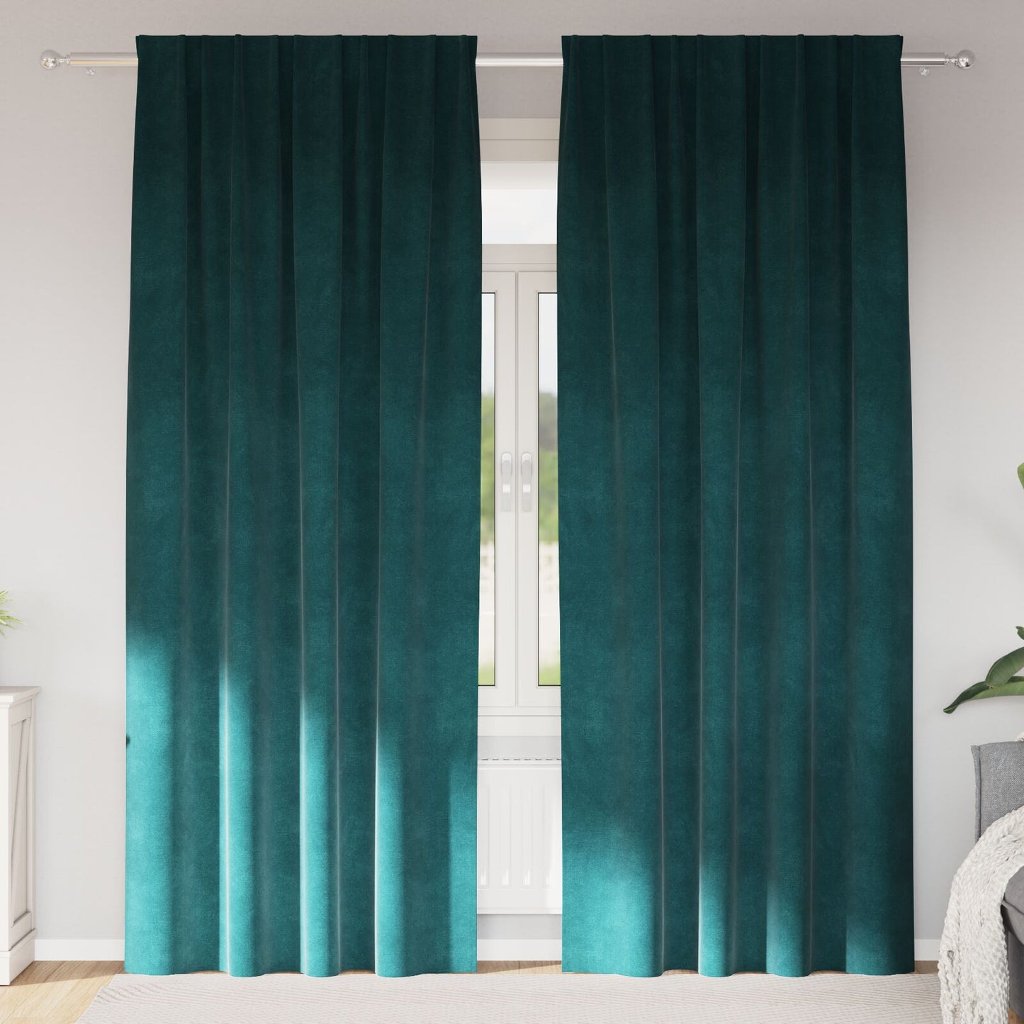 Zwarte Verduisteringsgordijnen Met Topband 2 Stuks Velours Donkergroen 140 x 260 cm met geïntegreerd tape