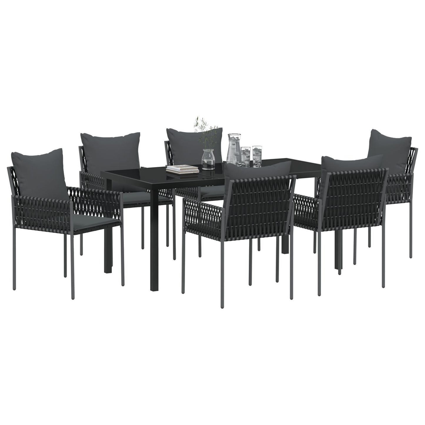 Set Van 4 Zwarte Stoelen, Donkergrijze Kussens