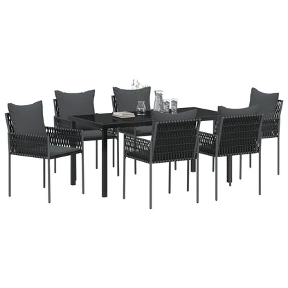 Set Van 4 Zwarte Stoelen, Donkergrijze Kussens