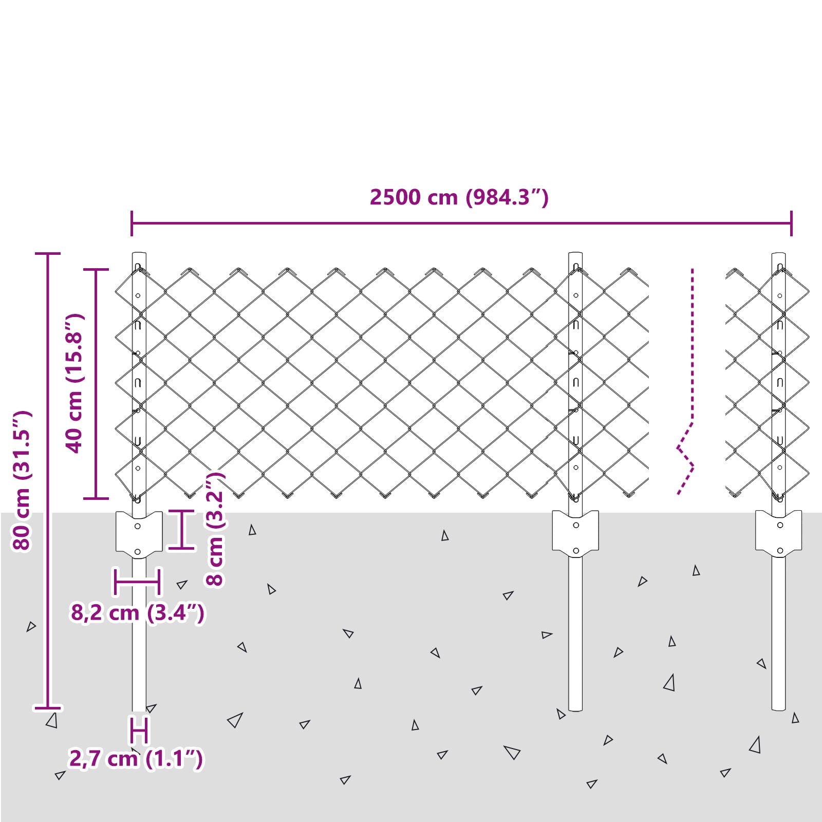 Kettinglinkhek Met 22 U-Palen Zilver 0.4X25 M Staal