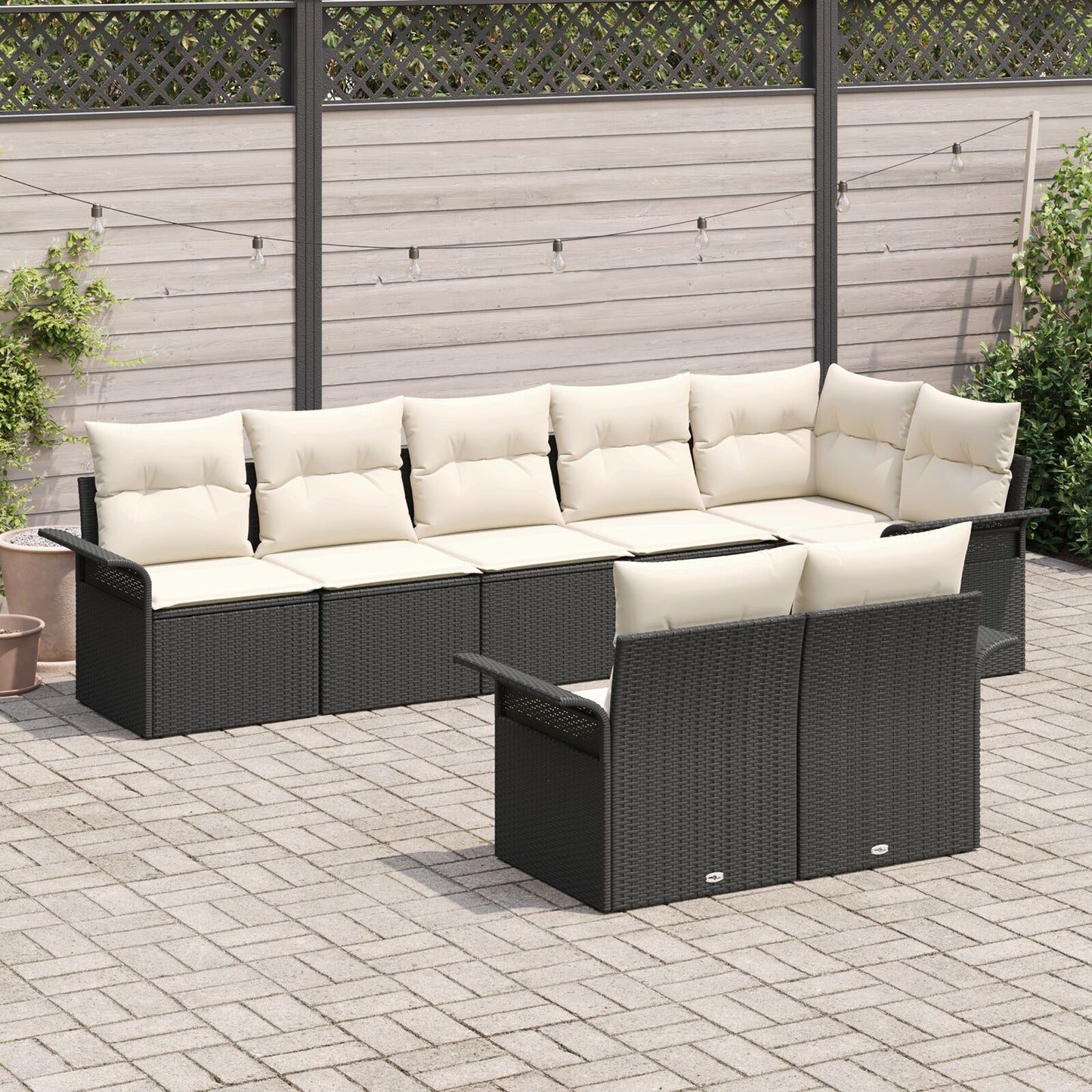 8-Delige Tuin Sofa Set Met Kussens Poly Rattan Zwart en crème zonder tafel