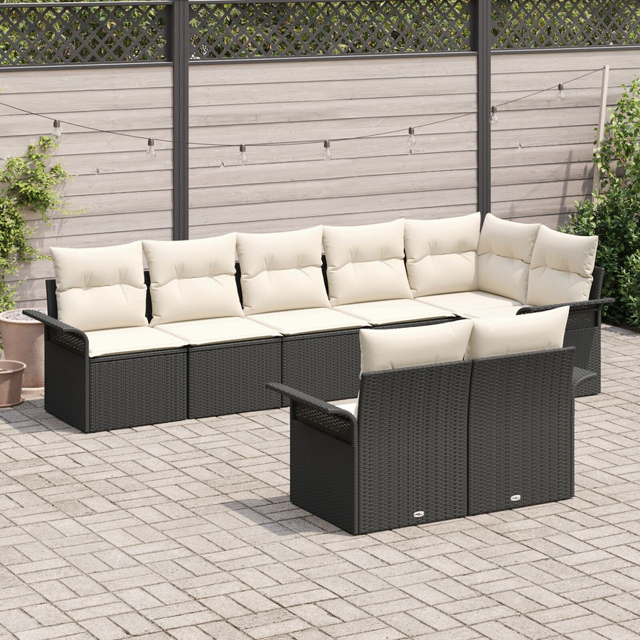8-Delige Tuin Sofa Set Met Kussens Poly Rattan Zwart en crème zonder tafel