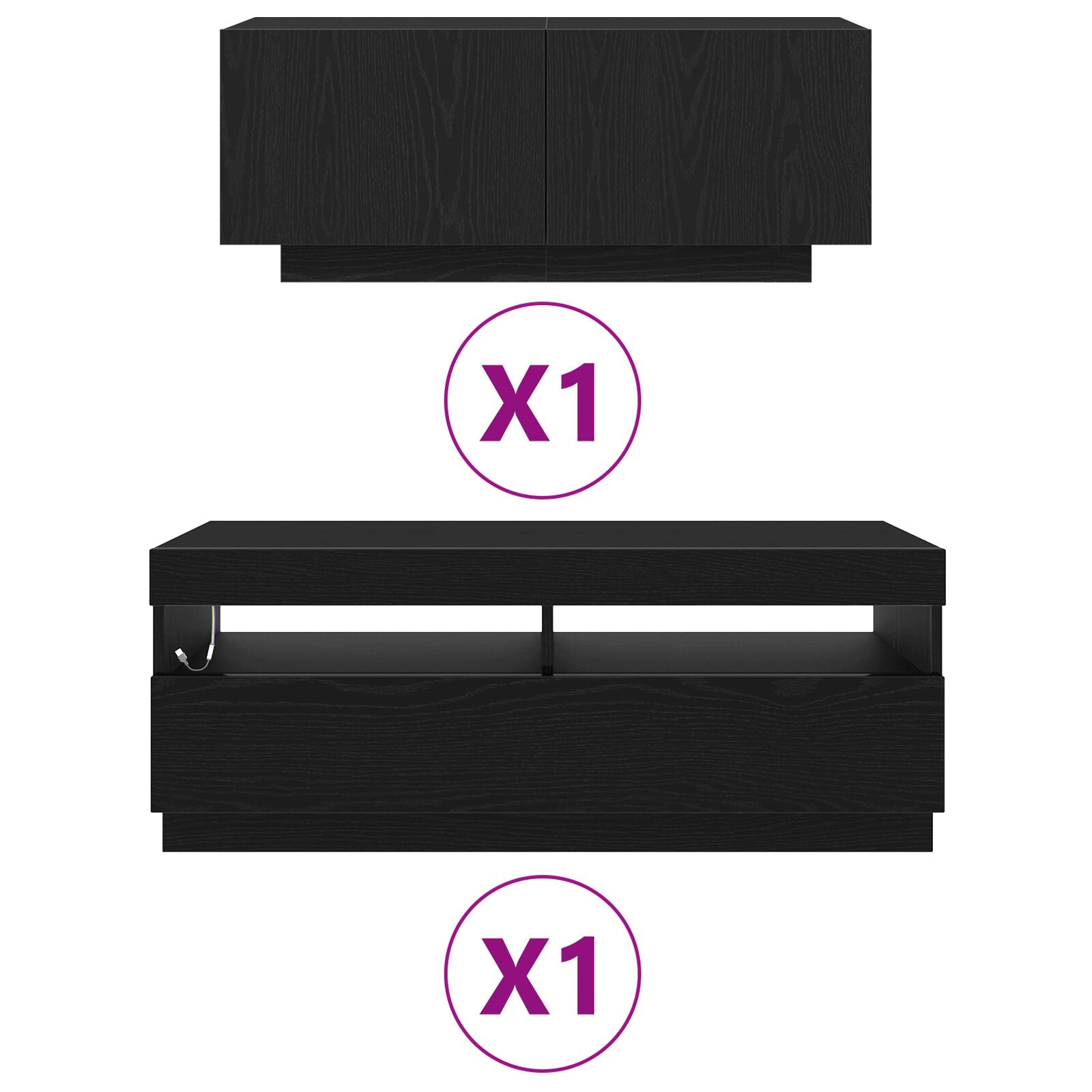 Tv-Kast Met Led-Verlichting - Zwart Eiken 200X35X40 Cm - Bewerkt Hout