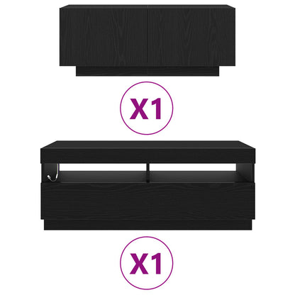 Tv-Kast Met Led-Verlichting - Zwart Eiken 200X35X40 Cm - Bewerkt Hout
