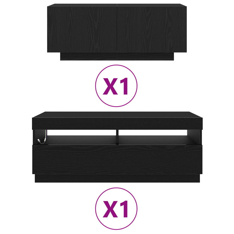 Tv-Kast Met Led-Verlichting - Zwart Eiken 200X35X40 Cm - Bewerkt Hout