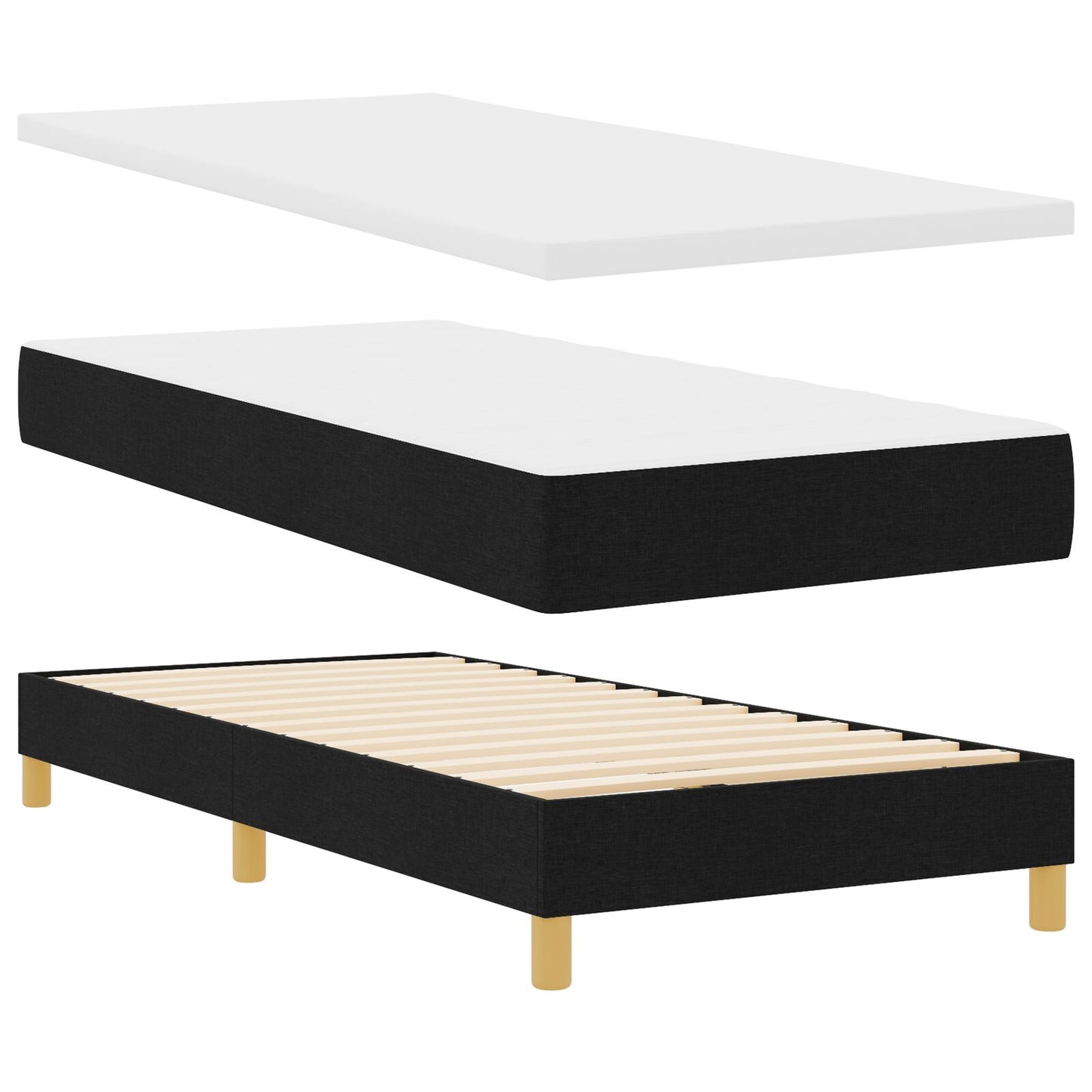 Boxspring Bed Met Matras Stof Zwart 80 x 200 cm Knoopgestikt