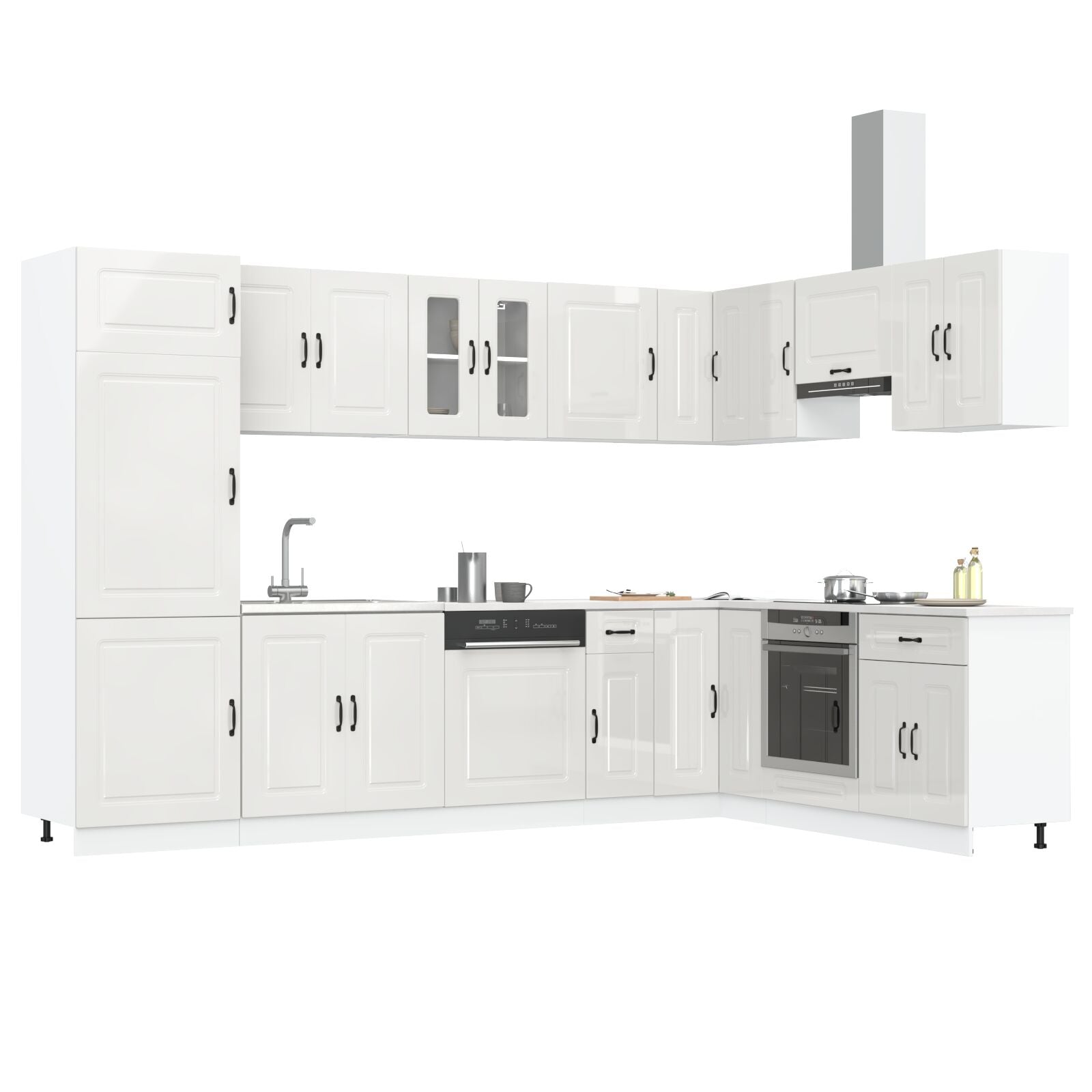 Keuken Kast ""Kalmar"" Met Dubbele Wasbakken Hoogglans Wit Bewerkt Hout Glanzend wit