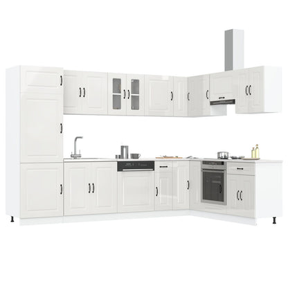 Keuken Kast ""Kalmar"" Met Dubbele Wasbakken Hoogglans Wit Bewerkt Hout Glanzend wit