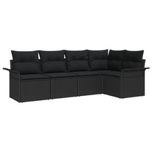 5-delige Tuin Sofa Set met Kussens Zwart Poly Rattan