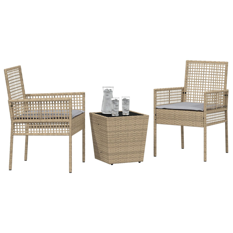 3-Delige Tuin Bistro Set Met Kussens Beige Poly Rattan