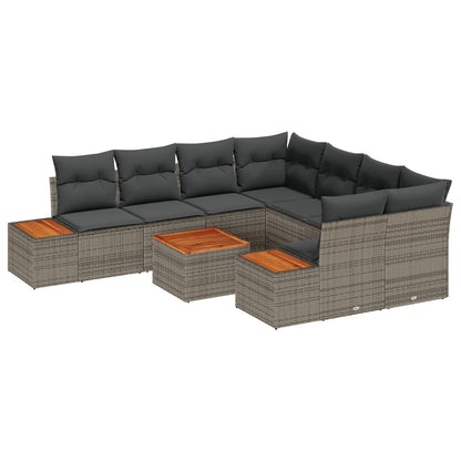 9-Delige Tuin Sofa Set Met Kussens Grijze Poly Rattan Acacia
