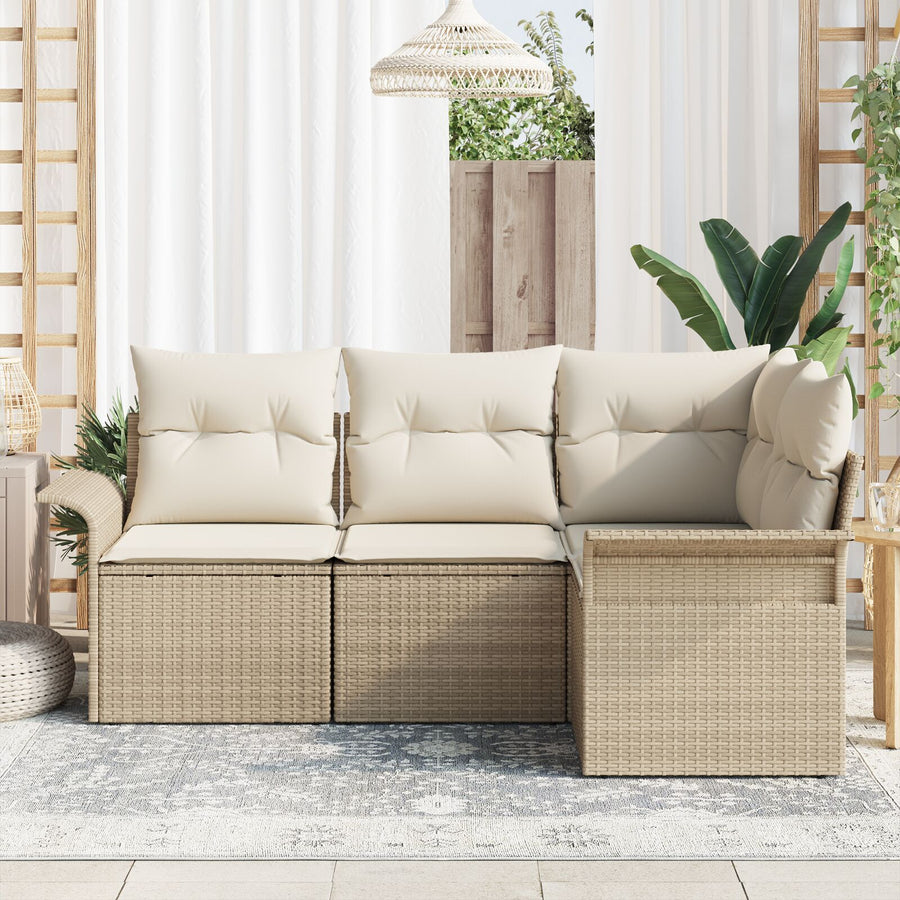 4-Delige Tuin Sofa Set Met Kussens Beige Poly Rattan