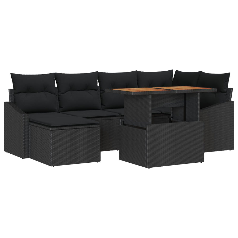 Tuin Sofa Set Set Van 7 Zwart Rattan Tuin Eetset Rechthoekig