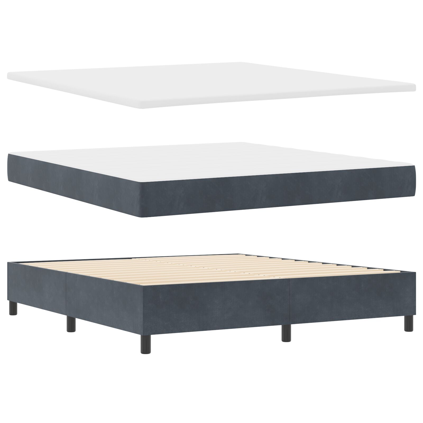 Boxspring Bed Met Matras Donkergrijs Super King Velours Blauw