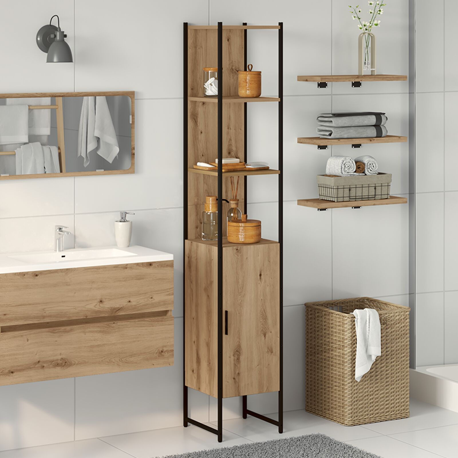 Badkamerkast Artisan Eiken 33X33X185,5 Cm Gelaagd Hout