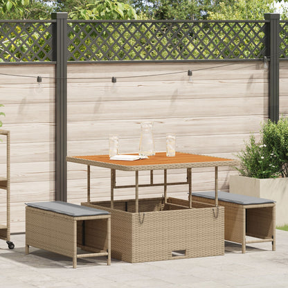 3-Delige Tuin Eettafelset Met Kussens Poly Rattan Acacia 100 cm Beige en grijs 2 krukken