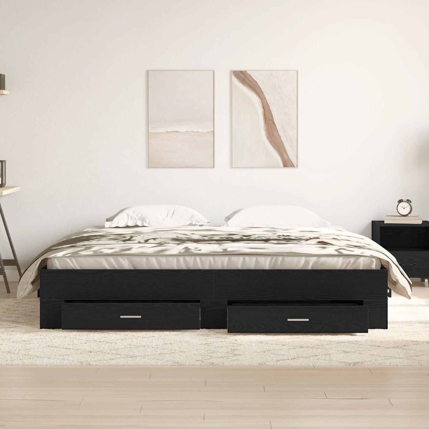 Bedframe Met Laden Zwart Eiken 180X200 Cm Geprefabriceerd Hout Ambachtelijk Eiken