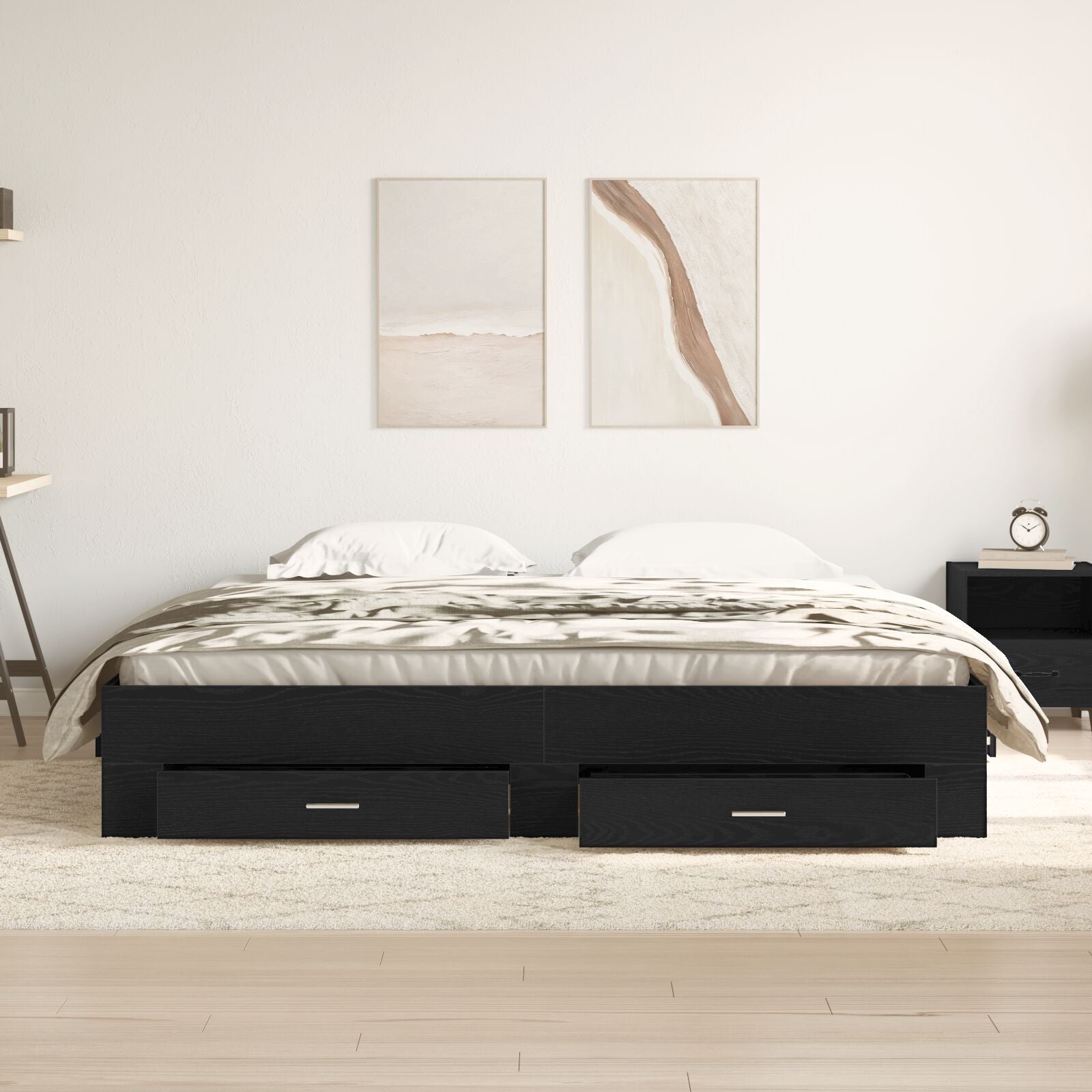 Bedframe Met Laden Zwart Eiken 180X200 Cm Geprefabriceerd Hout Ambachtelijk Eiken
