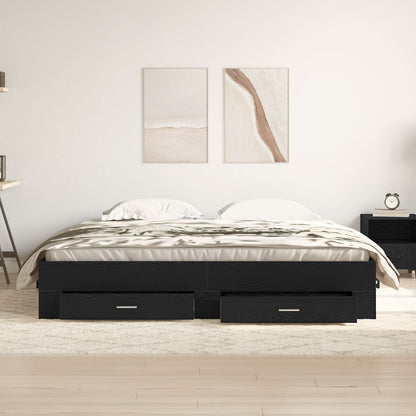 Bedframe Met Laden Zwart Eiken 180X200 Cm Geprefabriceerd Hout Ambachtelijk Eiken