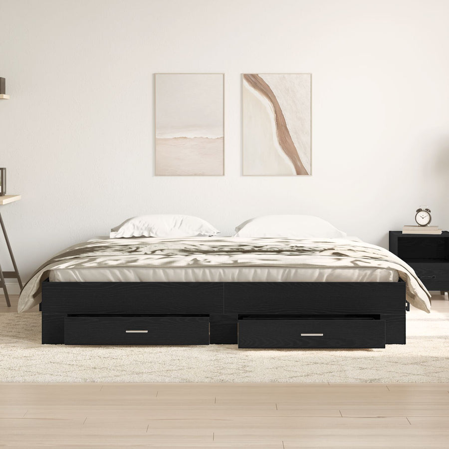 Bedframe Met Laden Zwart Eiken 180X200 Cm Geprefabriceerd Hout Ambachtelijk Eiken