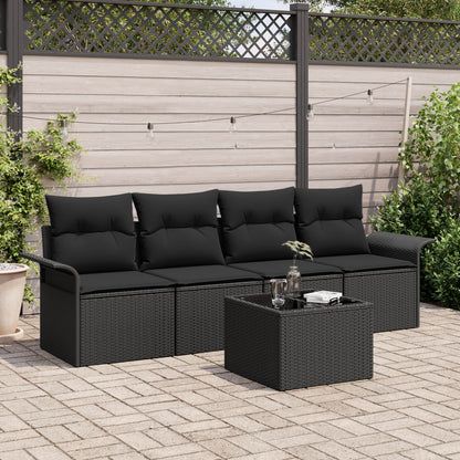 5 Delige Tuin Sofaset Met Kussens Zwart Poly Rattan