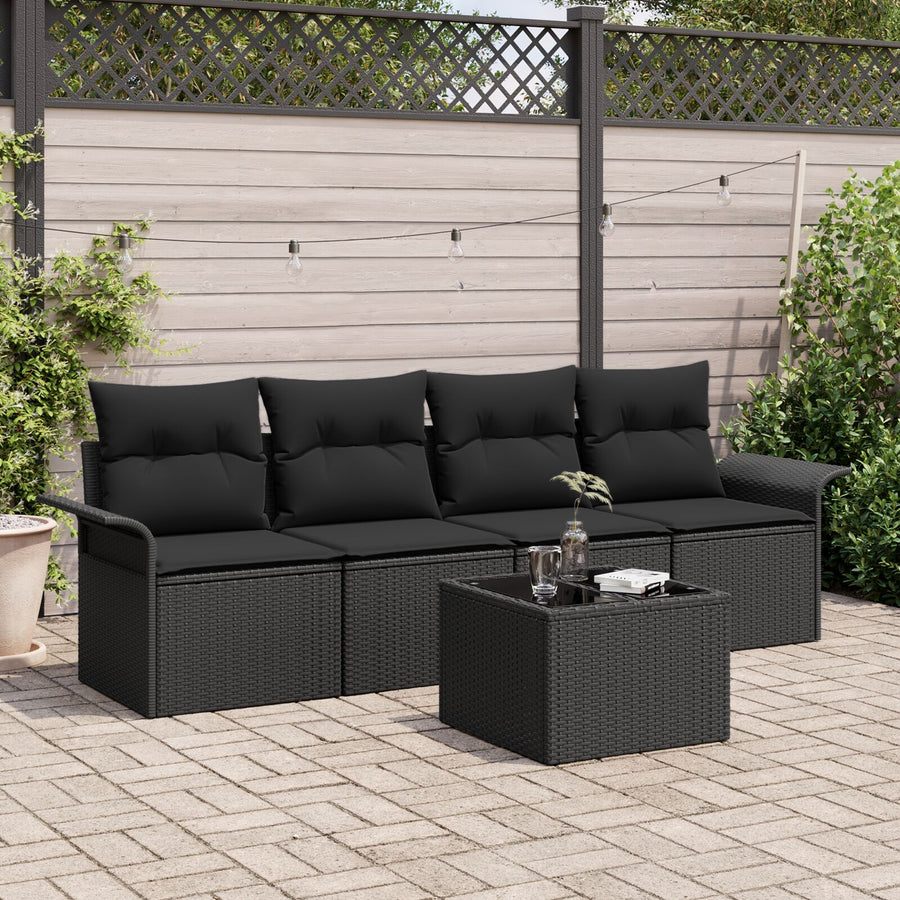 5 Delige Tuin Sofaset Met Kussens Zwart Poly Rattan