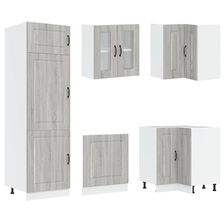 Keuken Cabinet ""Kalmar"" Met Dubbele Wastafels Behandeld Hout Grijs sonoma