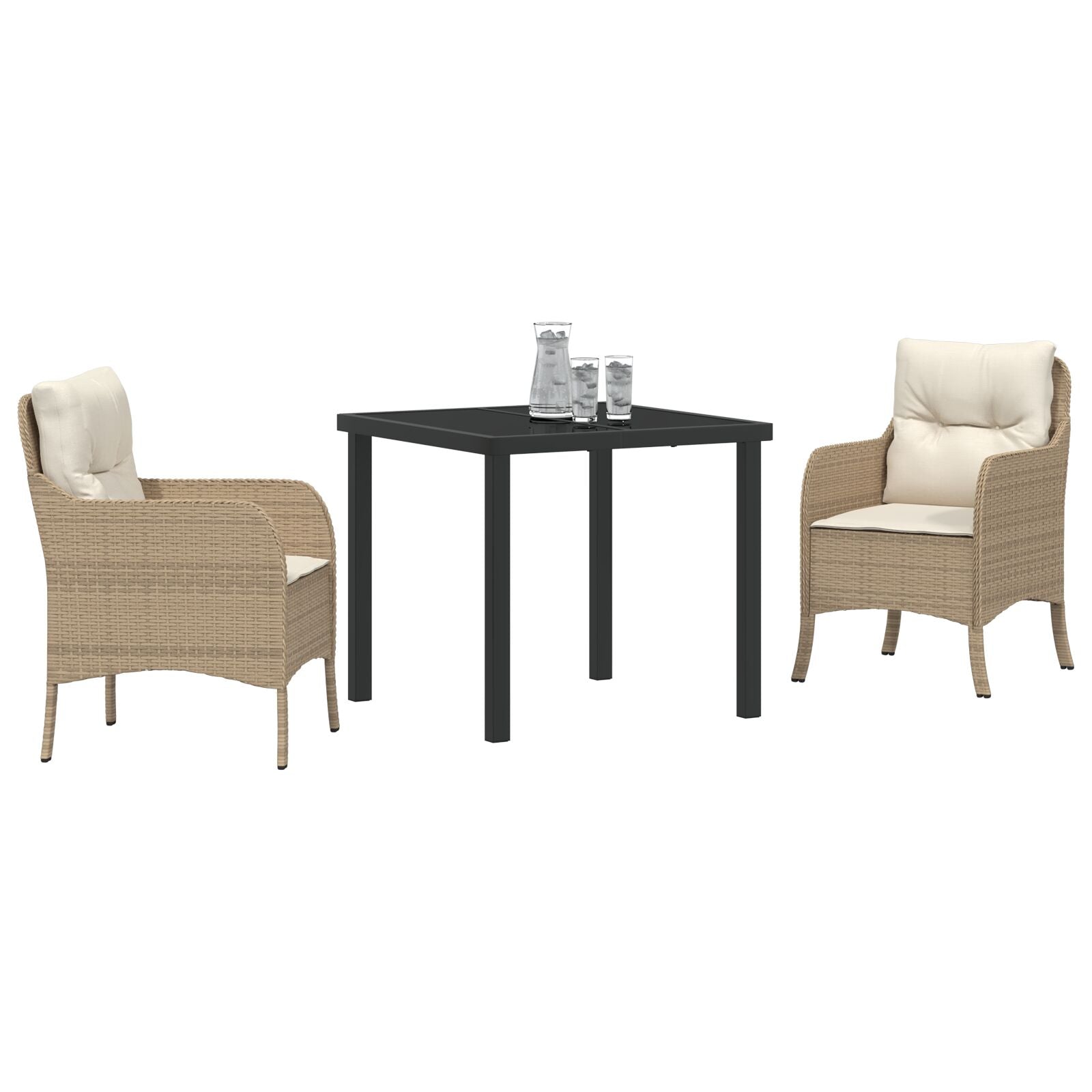 3-Delige Tuin Eet Set Met Kussens Beige Poly Rattan