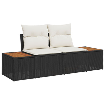 5-Delige Tuin Sofa Set Met Kussens Zwart Poly Rattan Acacia