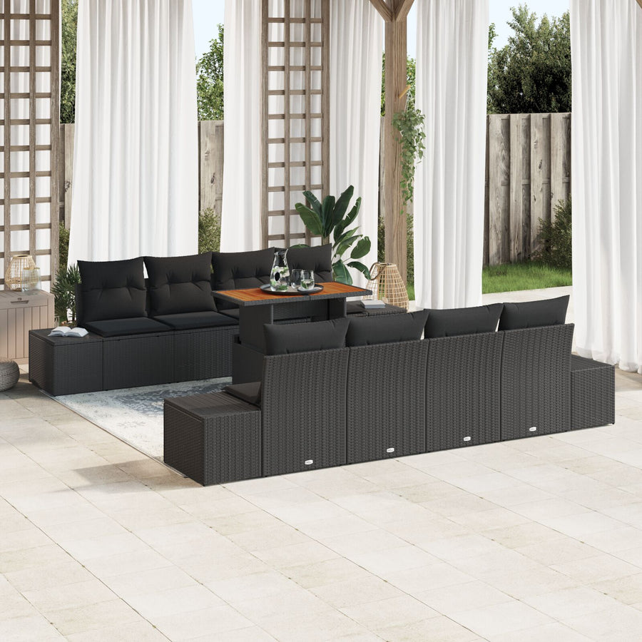 7-Delige Tuinsofa Set Met Kussens Zwart Poly Rattan