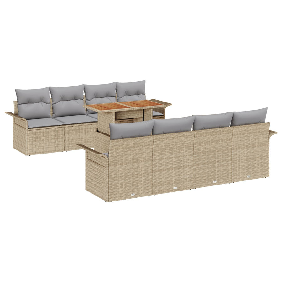 9-Delig Tuin Sofa Set Met Kussens Beige Poly Rattan Acacia