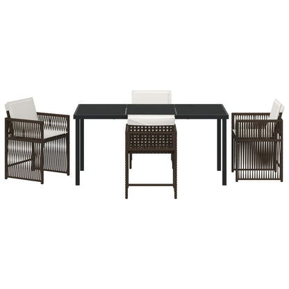 5-Delige Tuin Eettafel Set Met Kussens Bruin Poly Rattan