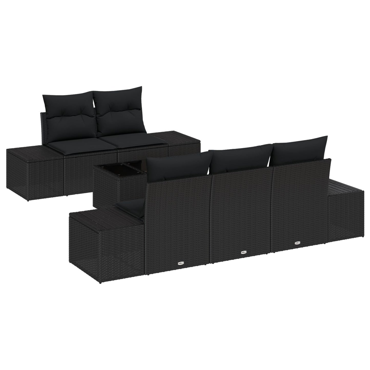 6-Delige Tuinbankset Met Kussens Zwart Poly Rattan