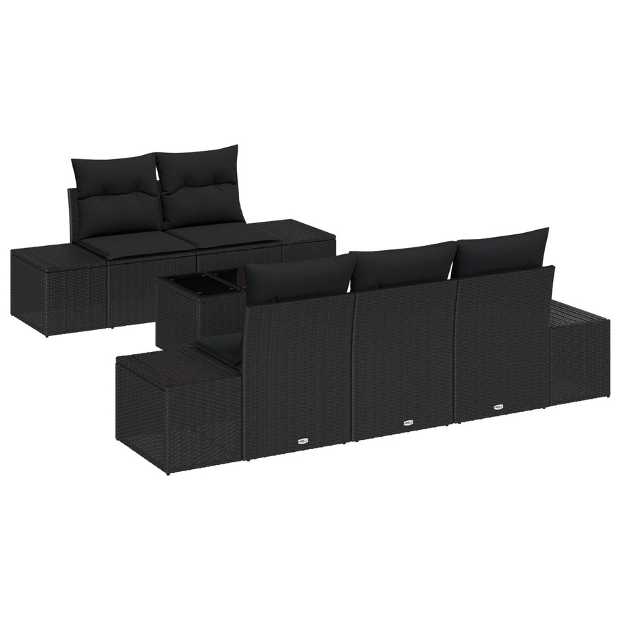 6-Delige Tuinbankset Met Kussens Zwart Poly Rattan