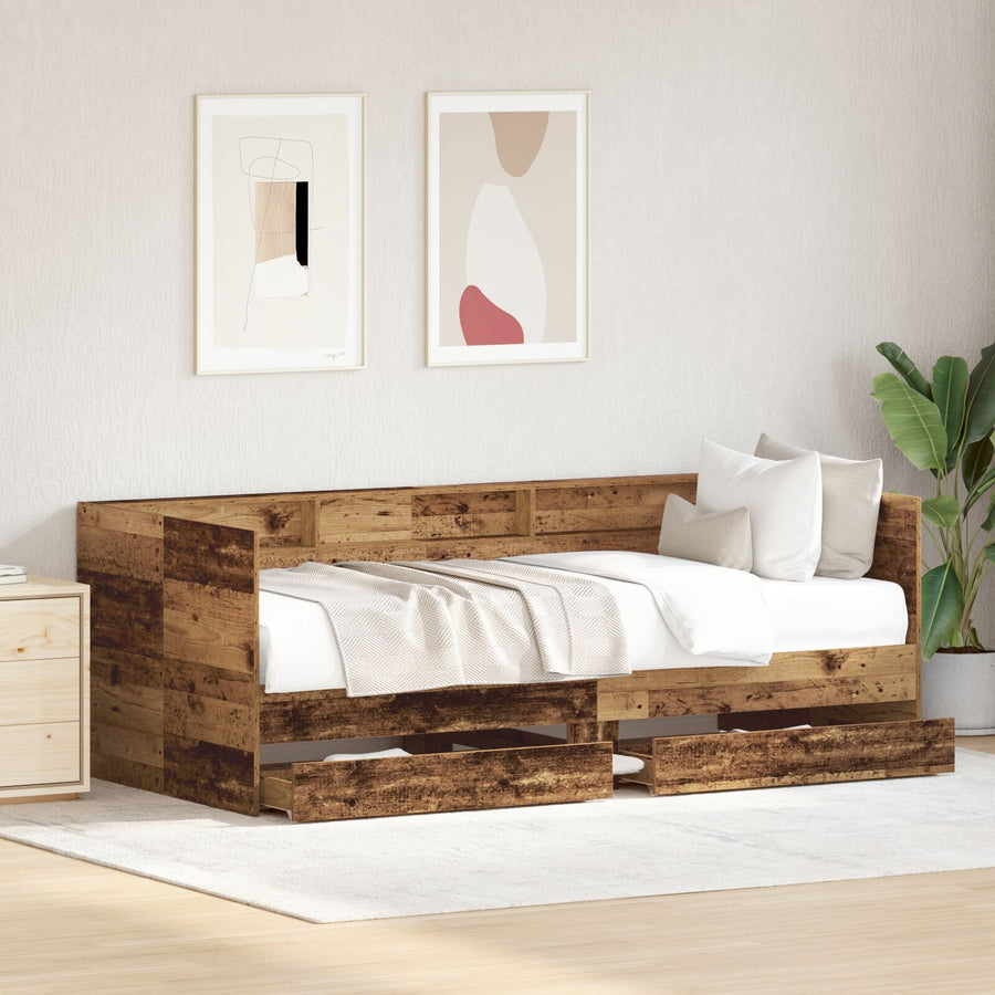 Dagbed Met Lades Verweerd Hout Bewerkt Hout 90 X 200 Cm Duurzaam