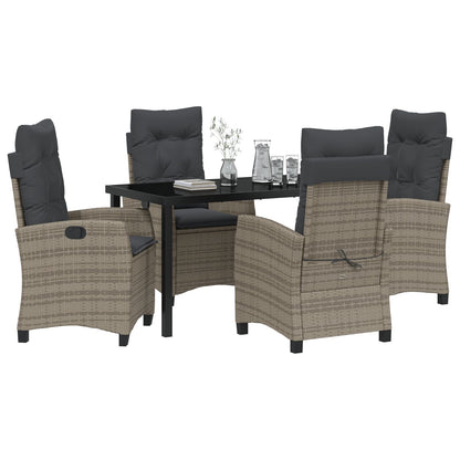 5-Delige Tuin Eetset Met Kussens Grijs Poly Rattan