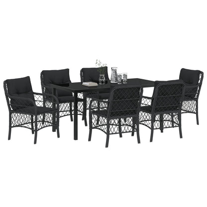7 Delige Tuin Eet Set Met Kussens Zwart Poly Rattan