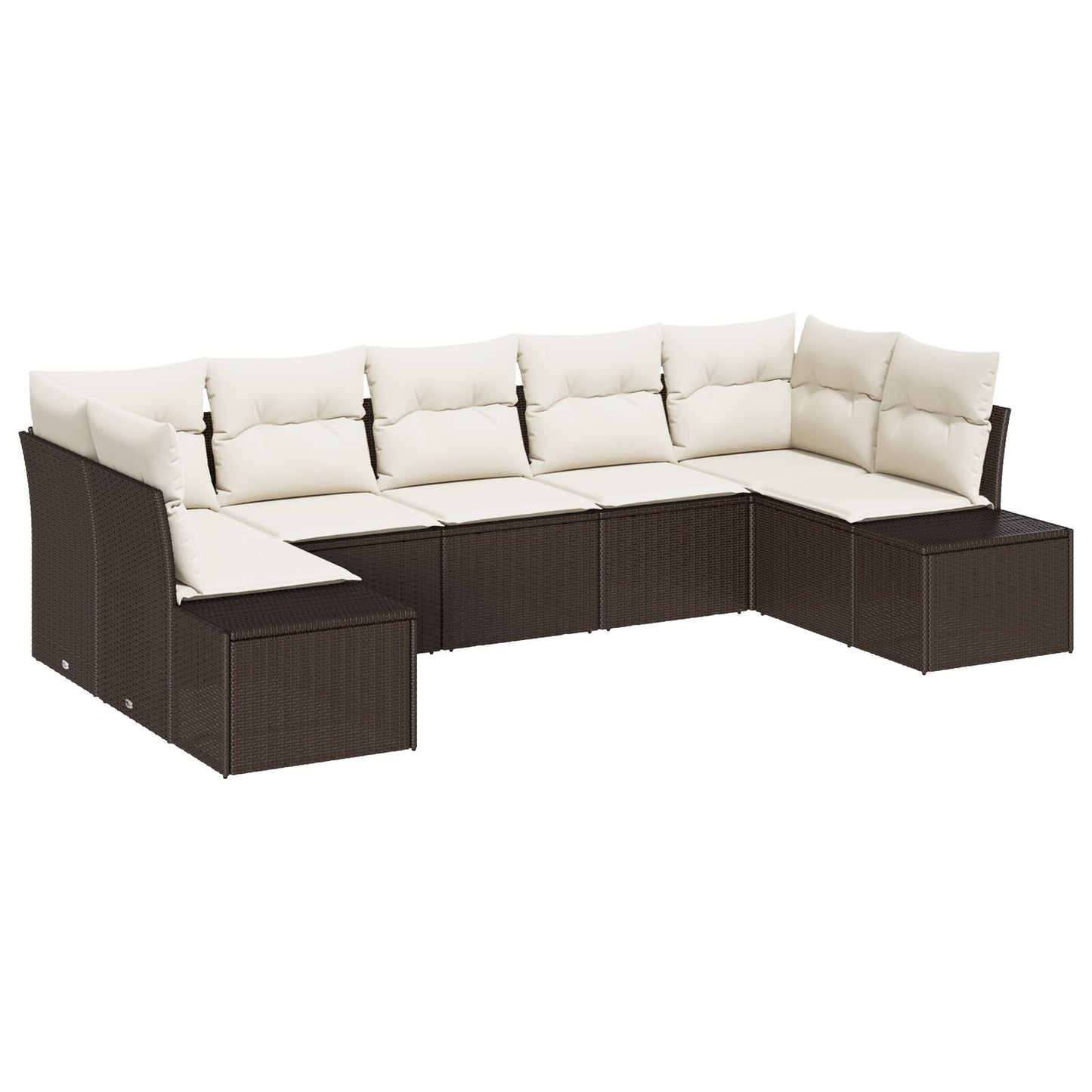 7-Delige Tuinbankset Met Kussens Bruin Poly Rattan