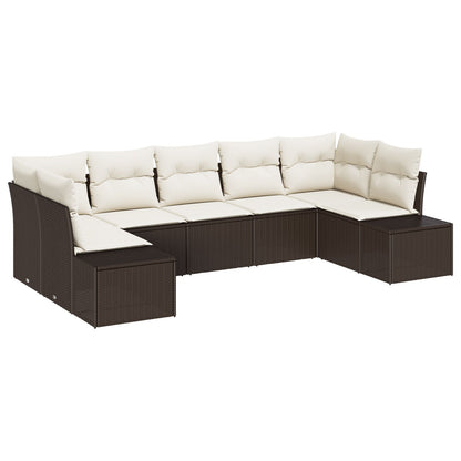7-Delige Tuinbankset Met Kussens Bruin Poly Rattan