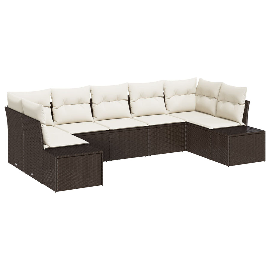 7-Delige Tuinbankset Met Kussens Bruin Poly Rattan