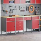 Werkbank set 4 delen rood 200x55x85 cm engineered hout staal